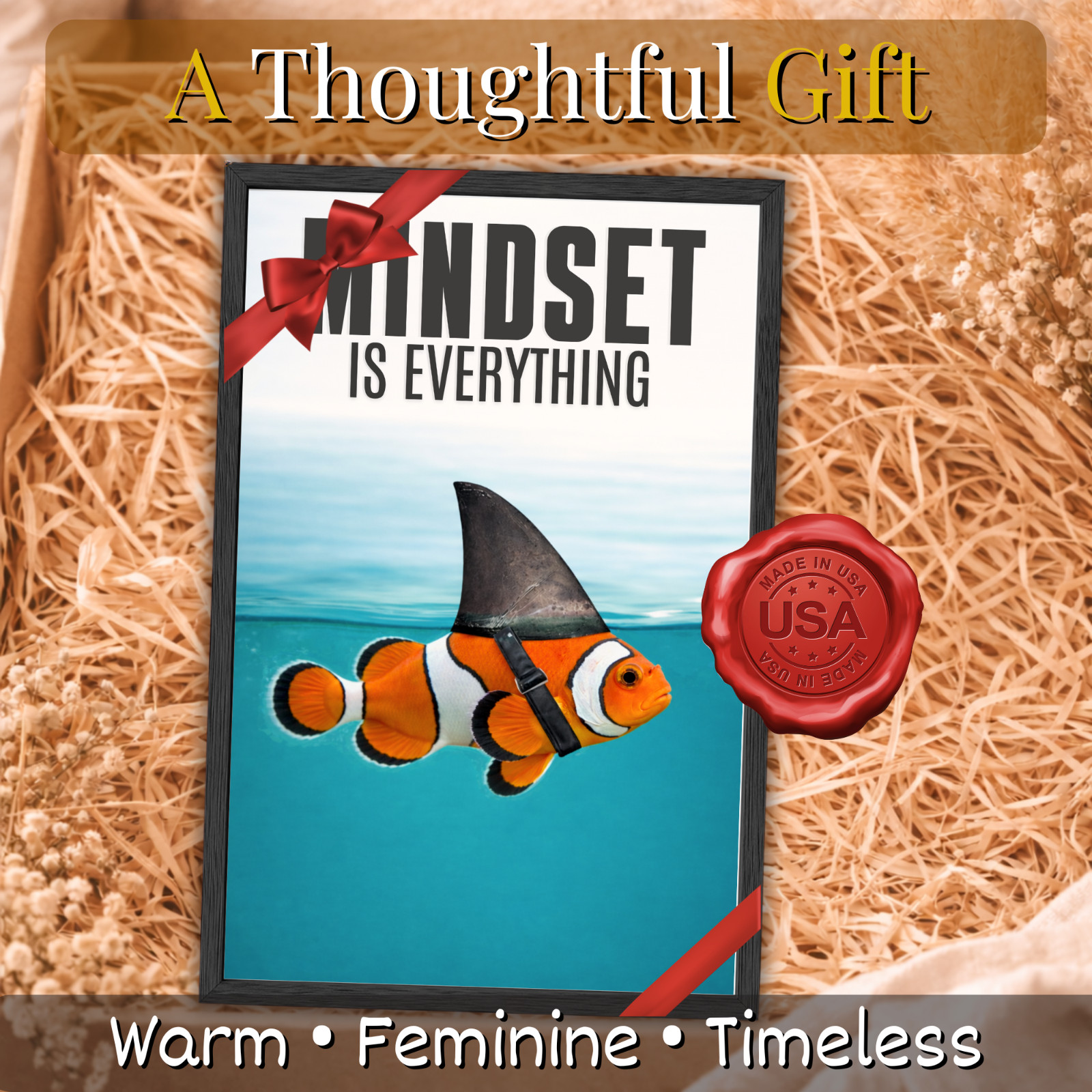Mindset Is Everything Wall Art Framed 11×17, Motivational Poster, Office Decor