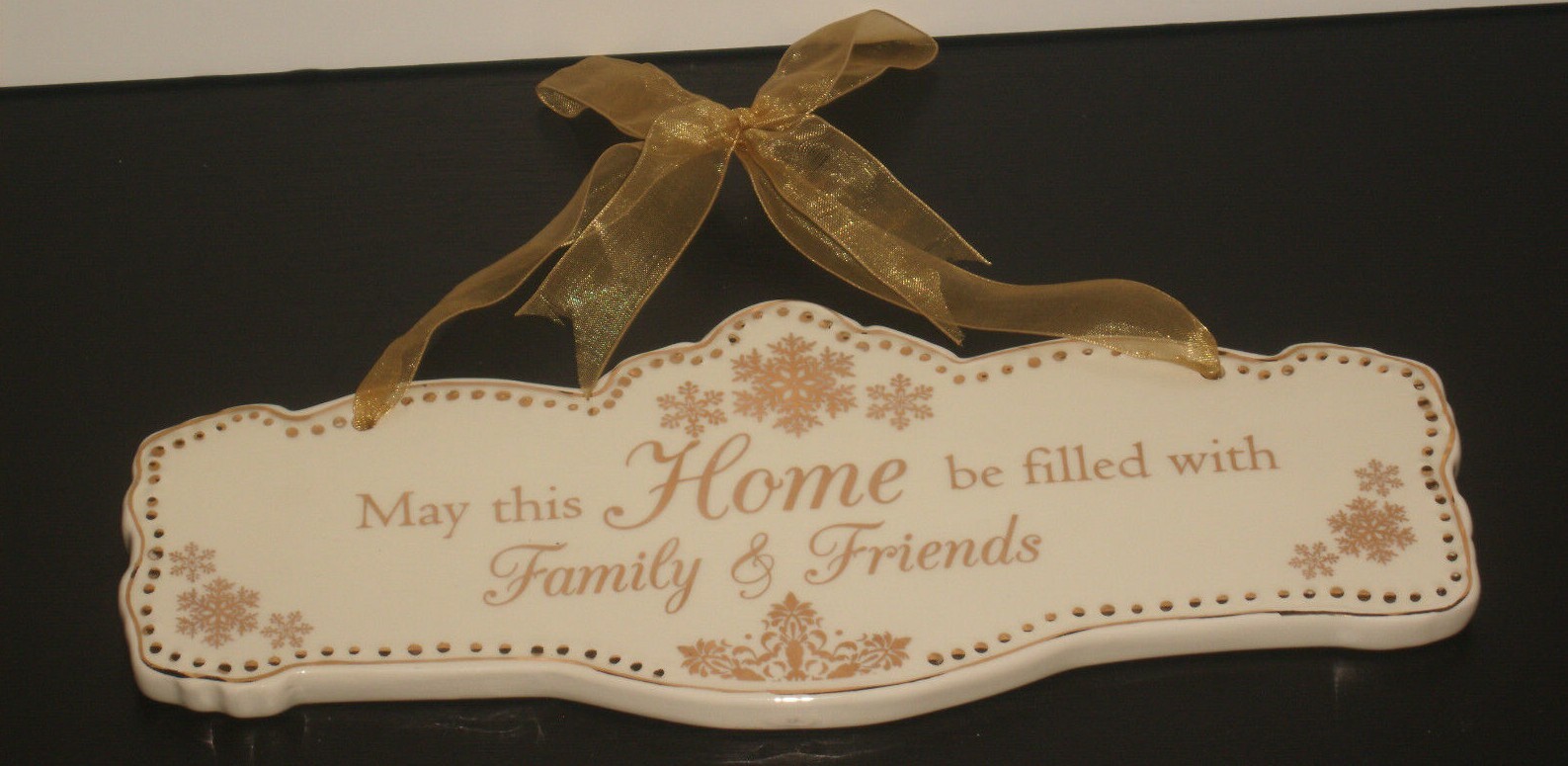 Family and Friends Ceramic Wall Hanging Gold Tone Accents New Home Decor Gift