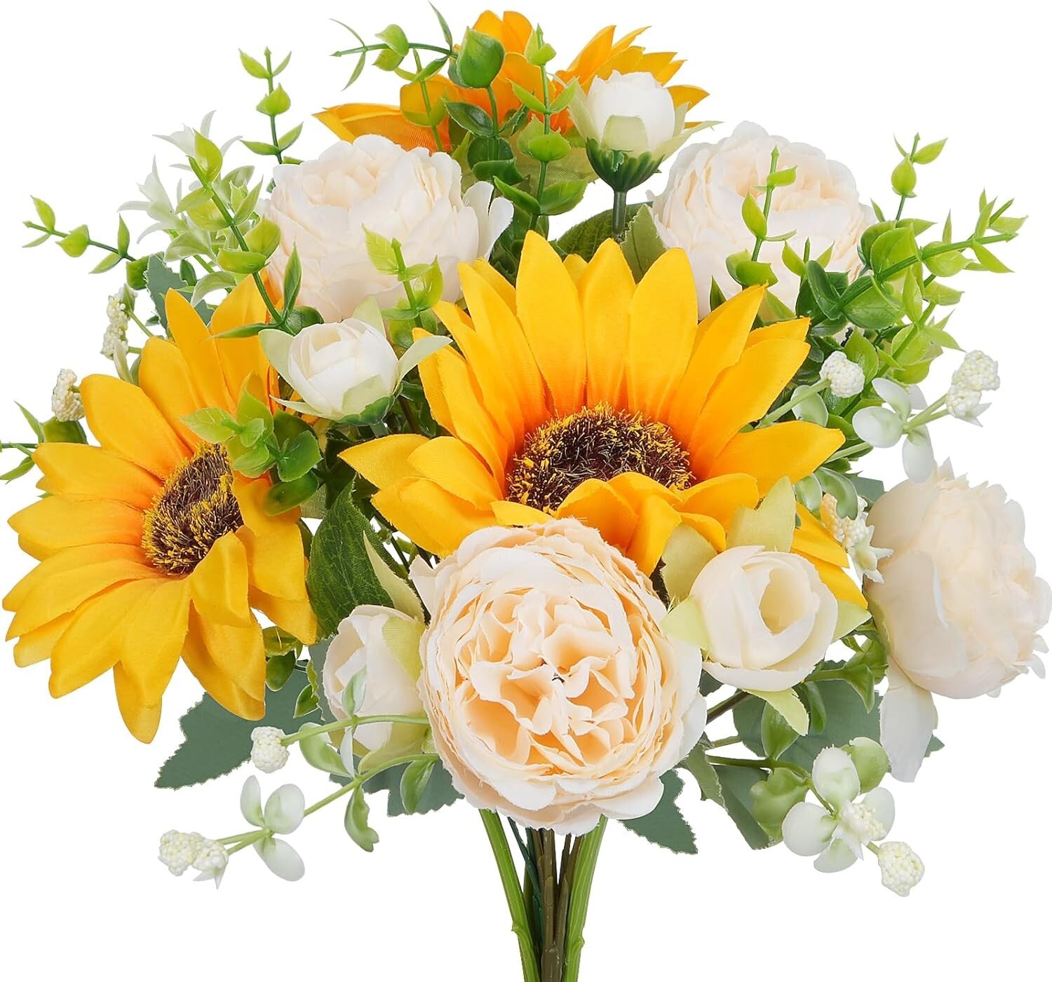 Peonies Artificial Flowers, 5 Pcs Fake Flowers Sunflowers Small Silk Flowers Fau