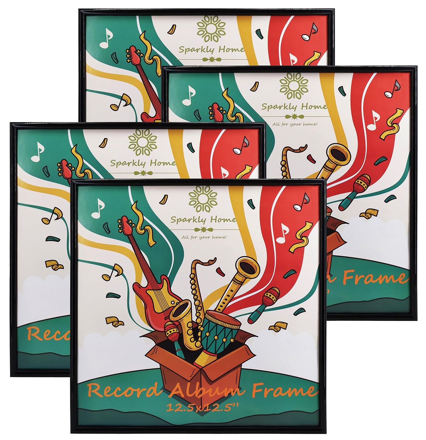 SparklyHome 4 Packs,12.5×12.5 Black PVC Vinyl Record Album Frame, Display Mus…