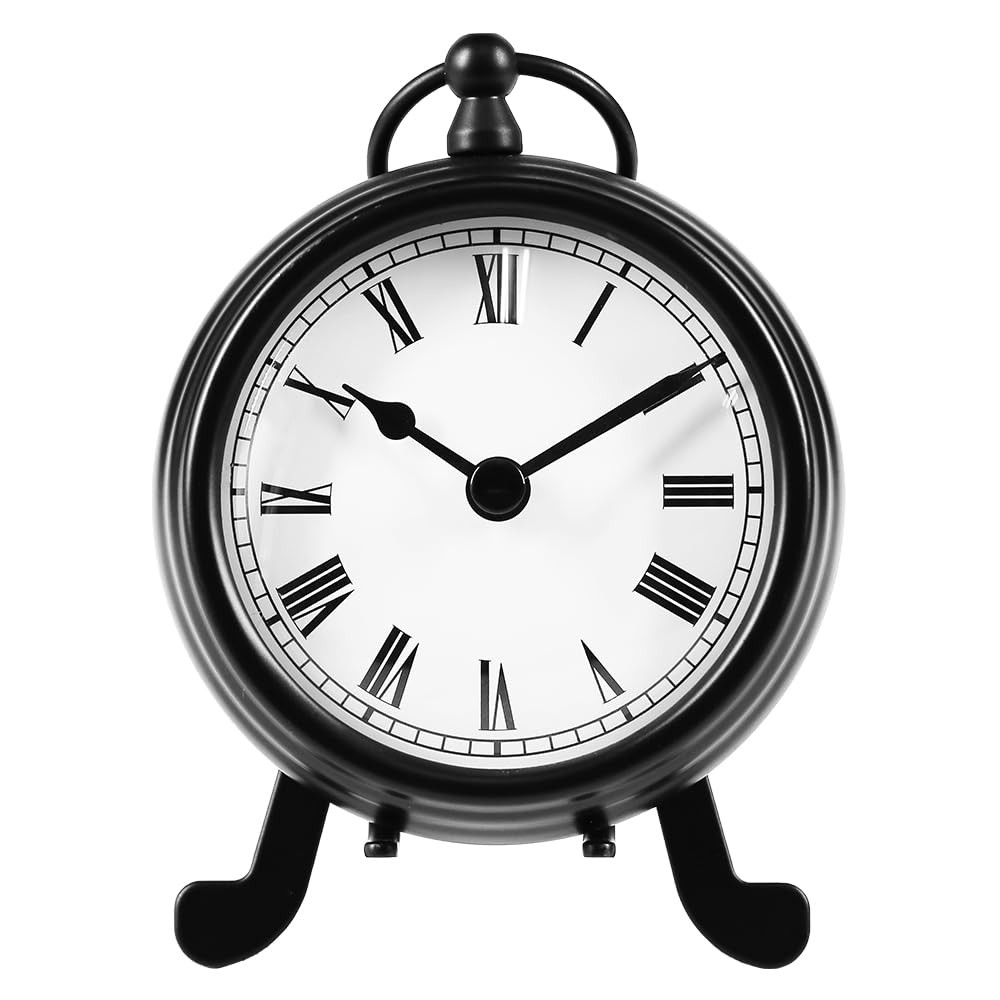 BESTIME AM-07 Black Metal Desk Clock.Small and Exquisite,Easy Read Whi