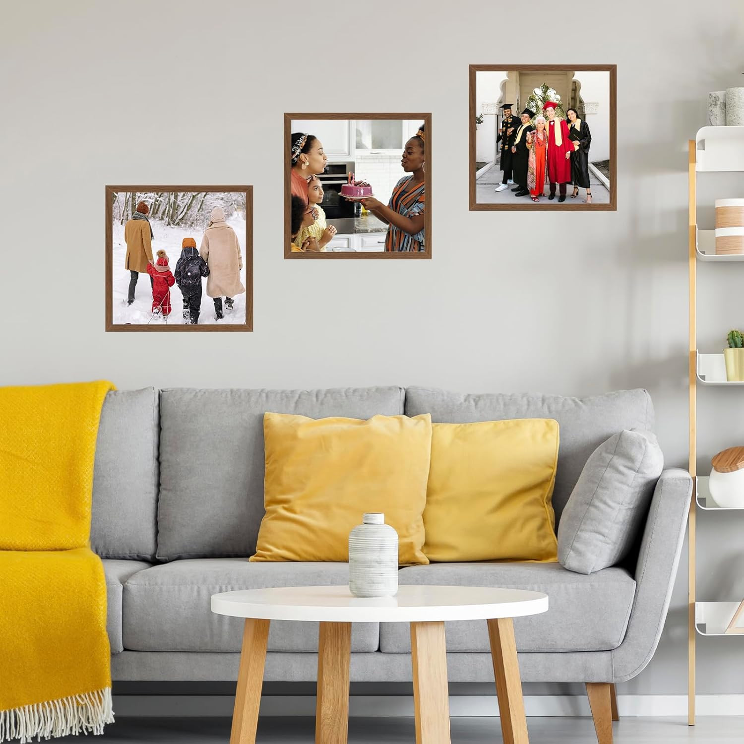 12×12 inch Picture Frame Horizontal and Vertical Formats for Wall Hanging, Brown