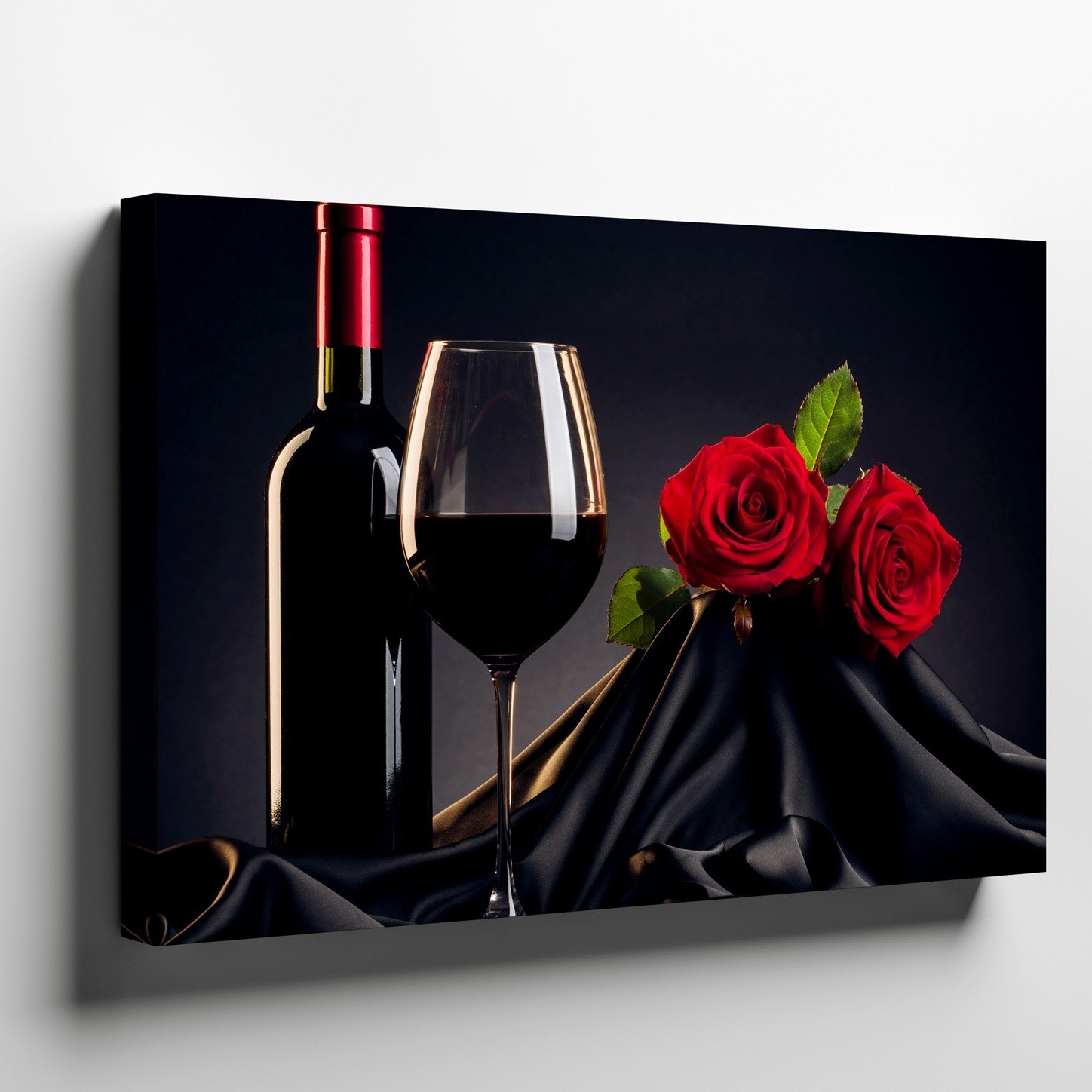 Wall Art Sleek Black Wine Bottle With A Glossy Red Foil Cap Stands Canvas Print