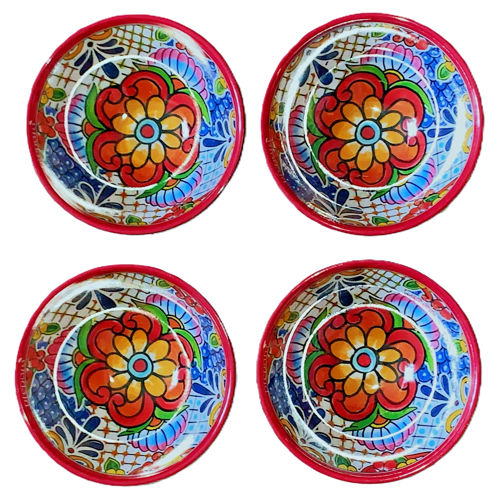 Set 4 Floral Mexican Colorful Fiesta Prepara Melamine Footed Salsa Taco Bowls 6″