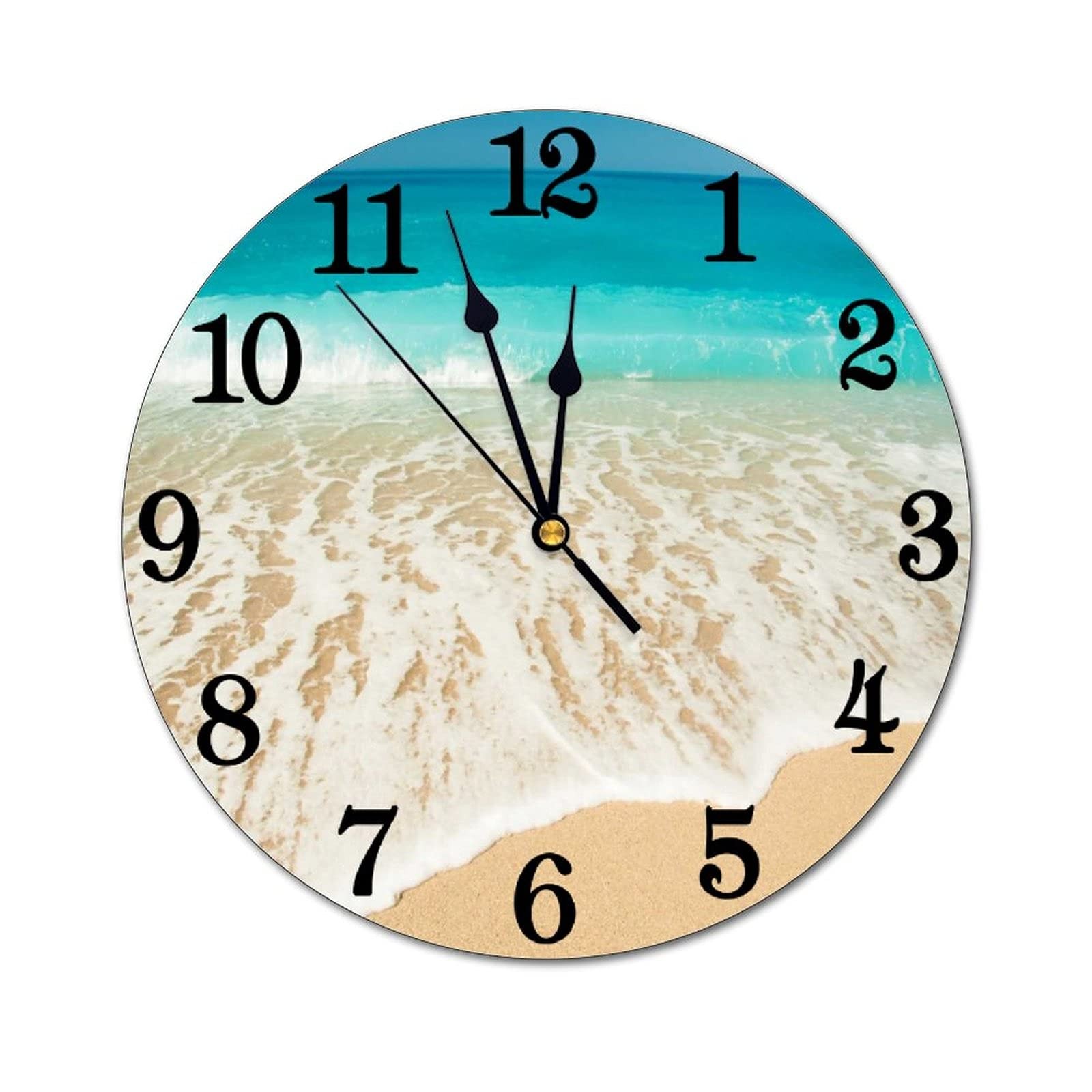 9.8 Inch Sea Beach Wall Clock, Silent Non Ticking Summer Ocean Theme Round Clock