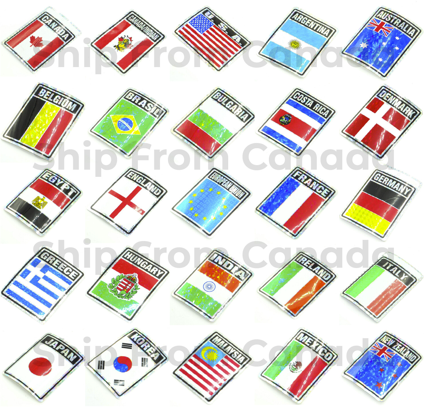 High Quality Country Flag Stickers 3″X4″ Decal – Metallic Prismic Bumper Sticker