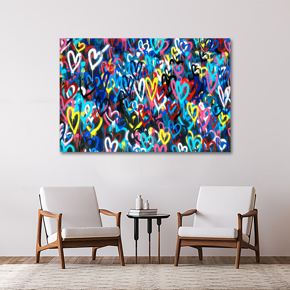 BANKSY LOVE HEARTS Wall Art Canvas Framed Print Graffiti Street Pop Art Gift
