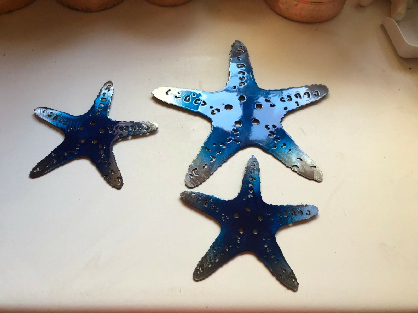 Starfish Trio – Metal Wall Art – Blue Tinged Size Varies Per Pieces