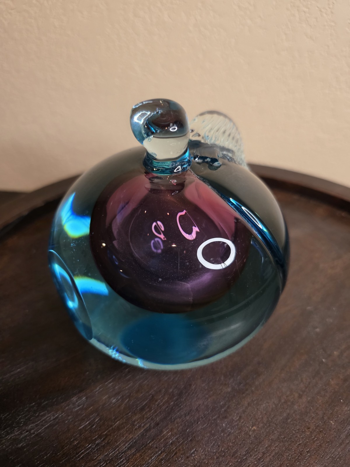 Vintage Murano Blue Glass Apple Book End . Pre-owned *See Pictures