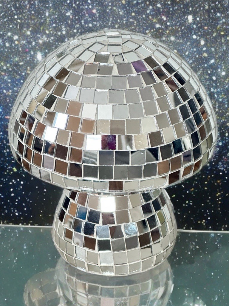 Mushroom Silver Disco Mosaic Tabletop Decor Extra Celestial