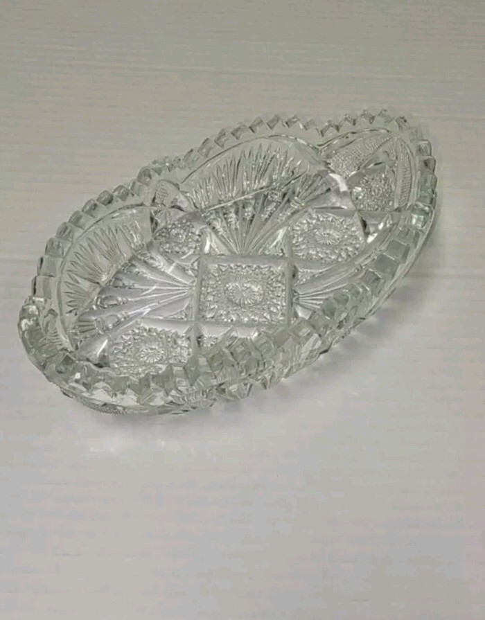 Antique Sawtooth Imperial Nucut Glass Candy Snack Condiment Dish Vintage