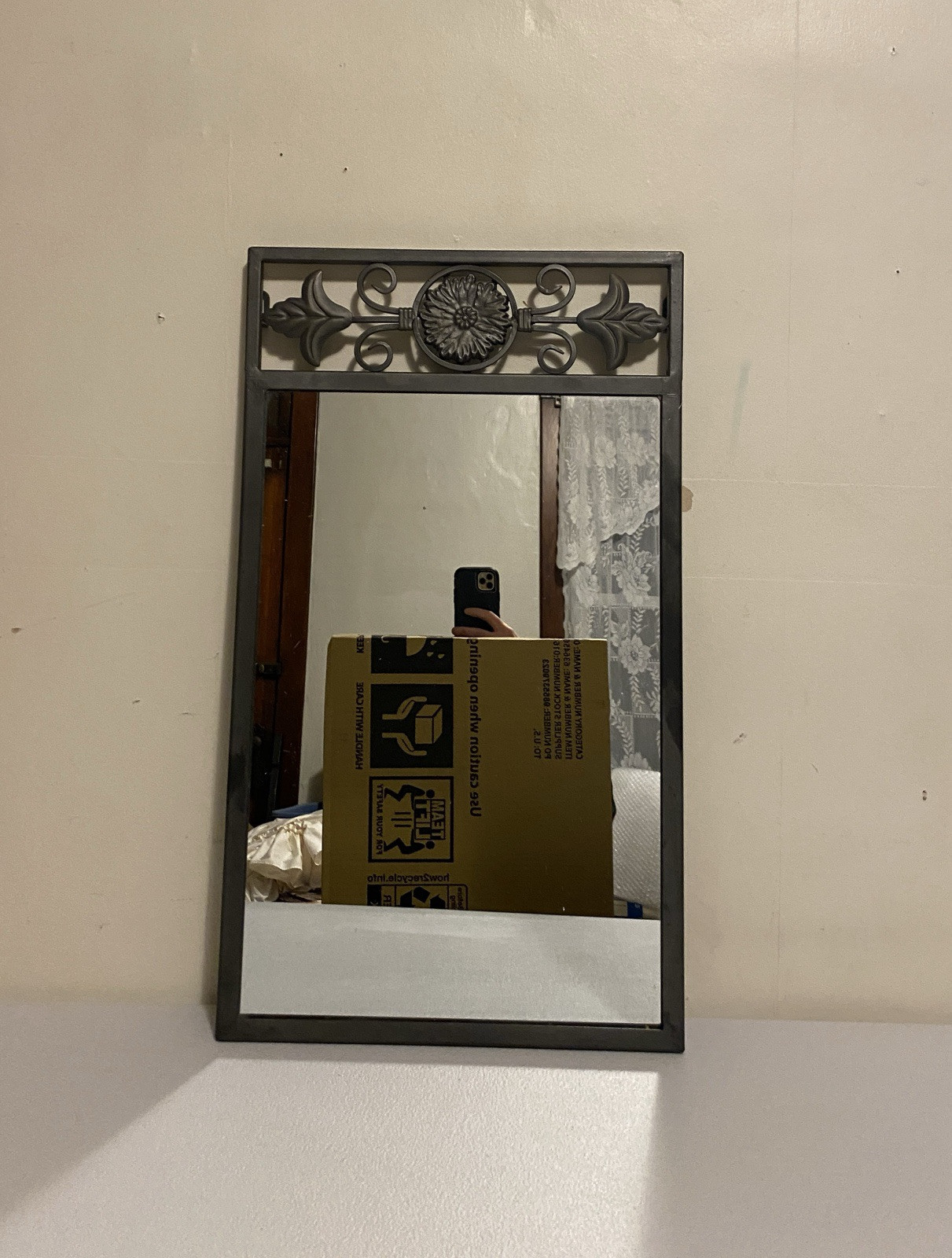 Decorative Metal 28″ Wall Mirror Wrought Iron? Rectangle Heavy Metal Frame