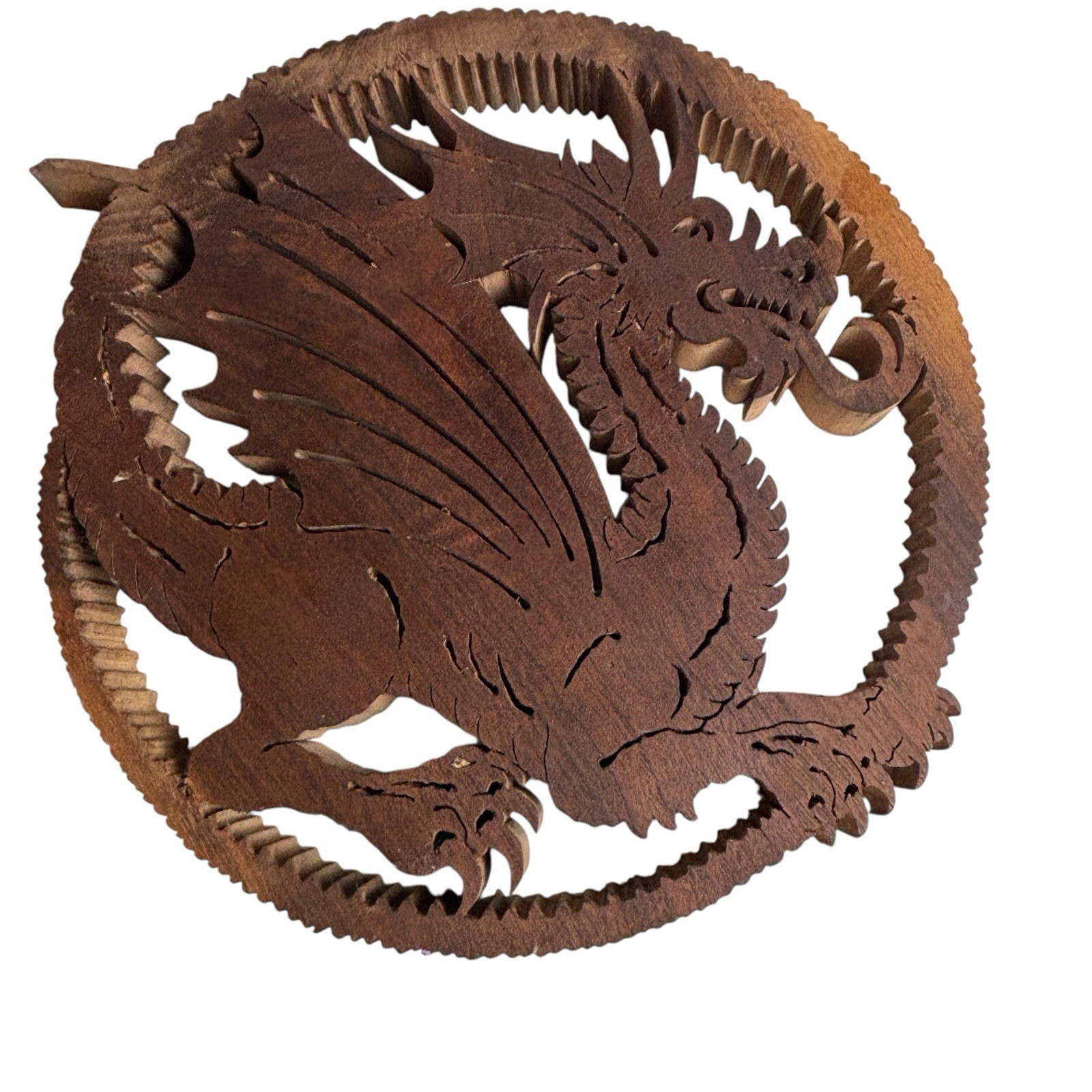 Wood Laser Cut Round Dragon Wall Hanging Fantasy Hanger Trivet. READ