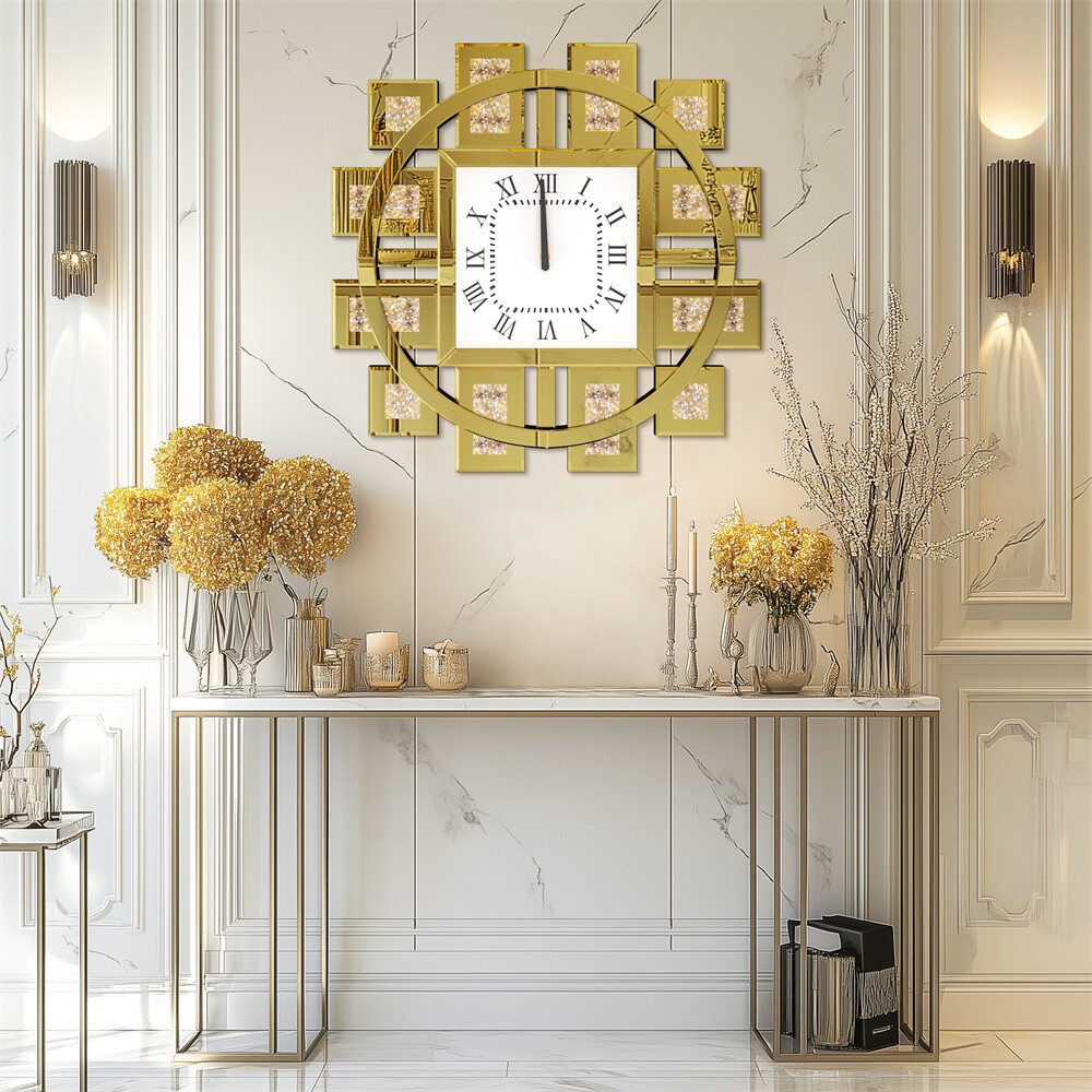 Irregular Sparkle Wall Decor Mirror Clock Beveled Crystal Diamond Finish 2 Color