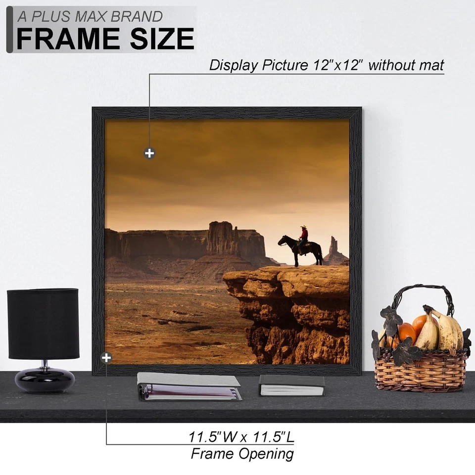 12×12 Frame, Black Picture Frame for 12 x 12 Square Picture Poster Photo, Lig…