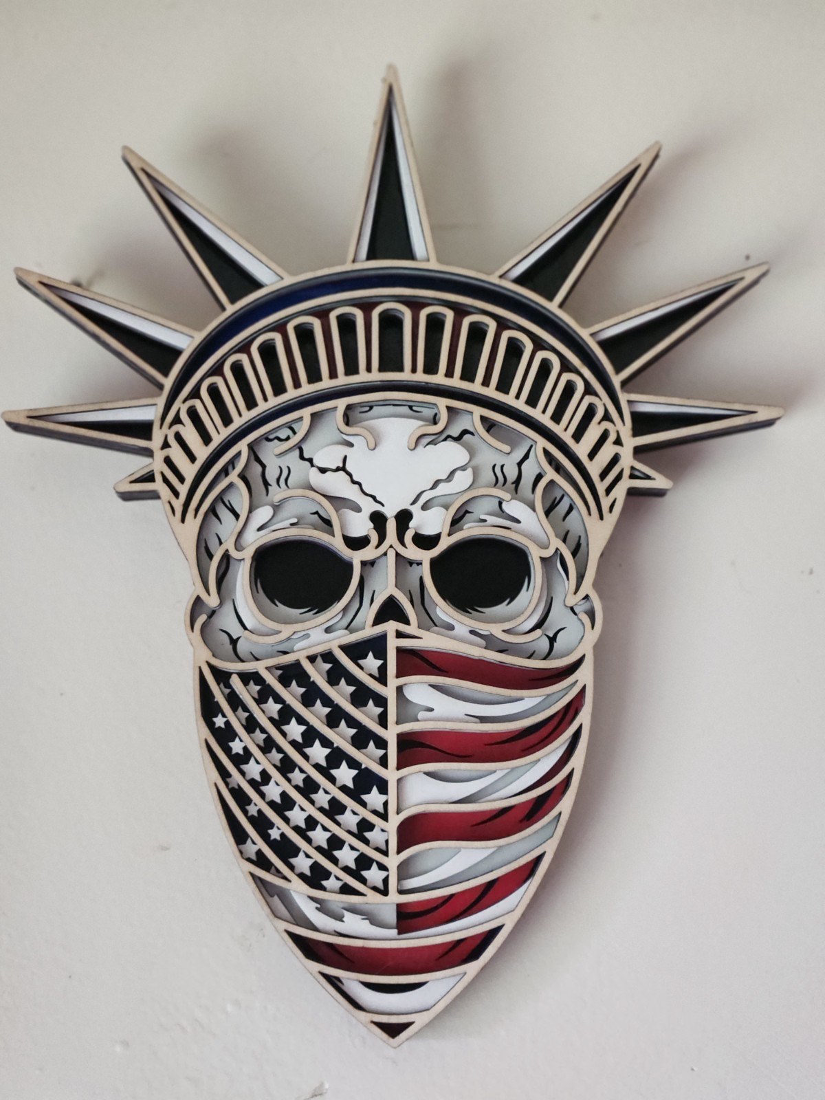 Patriotic Red White And Blue Liberty Skull Wall Hang