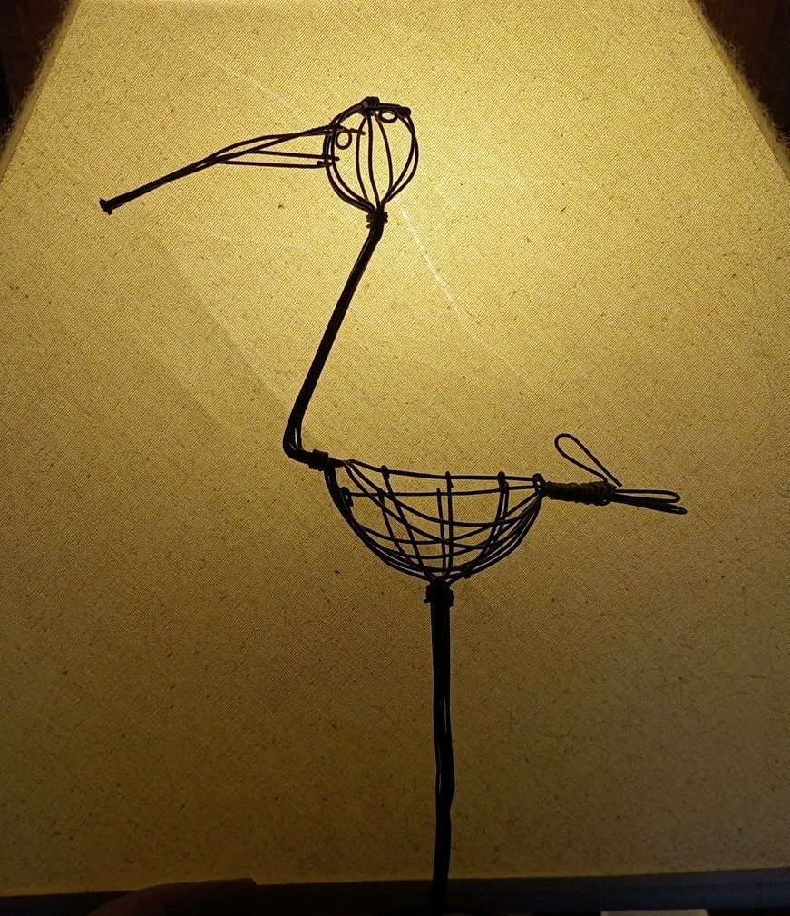 Folk Art Wire Basket Bird Decor Unusual Salt Life Decor Stork Or Other Species