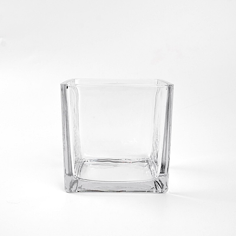 4″ wide CLEAR Cube Glass VASES Wedding Party Centerpieces Pouches SALE