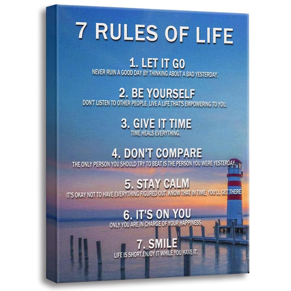 7 Rules of Life Inspirational Wall Art, Motivational Posters for Classroom, O…