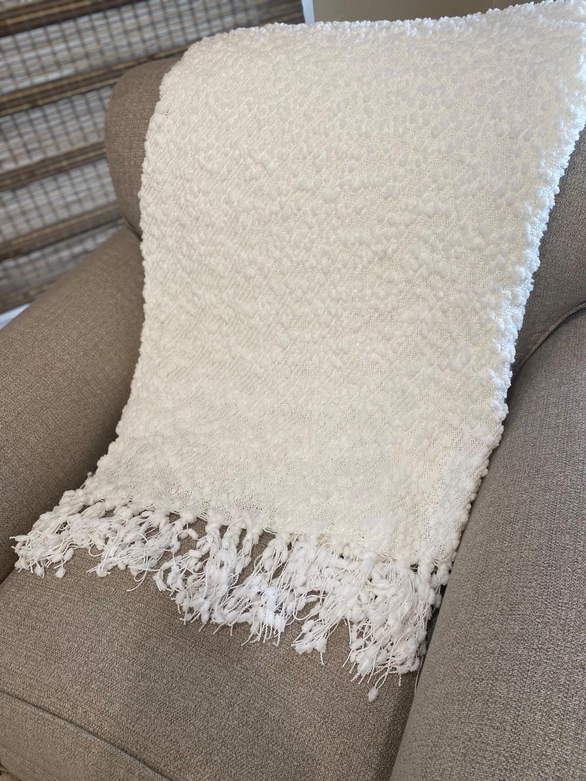 Shabby Chic, Cottage Core Linen White Bougie Throw for Living Room or Bedroom!