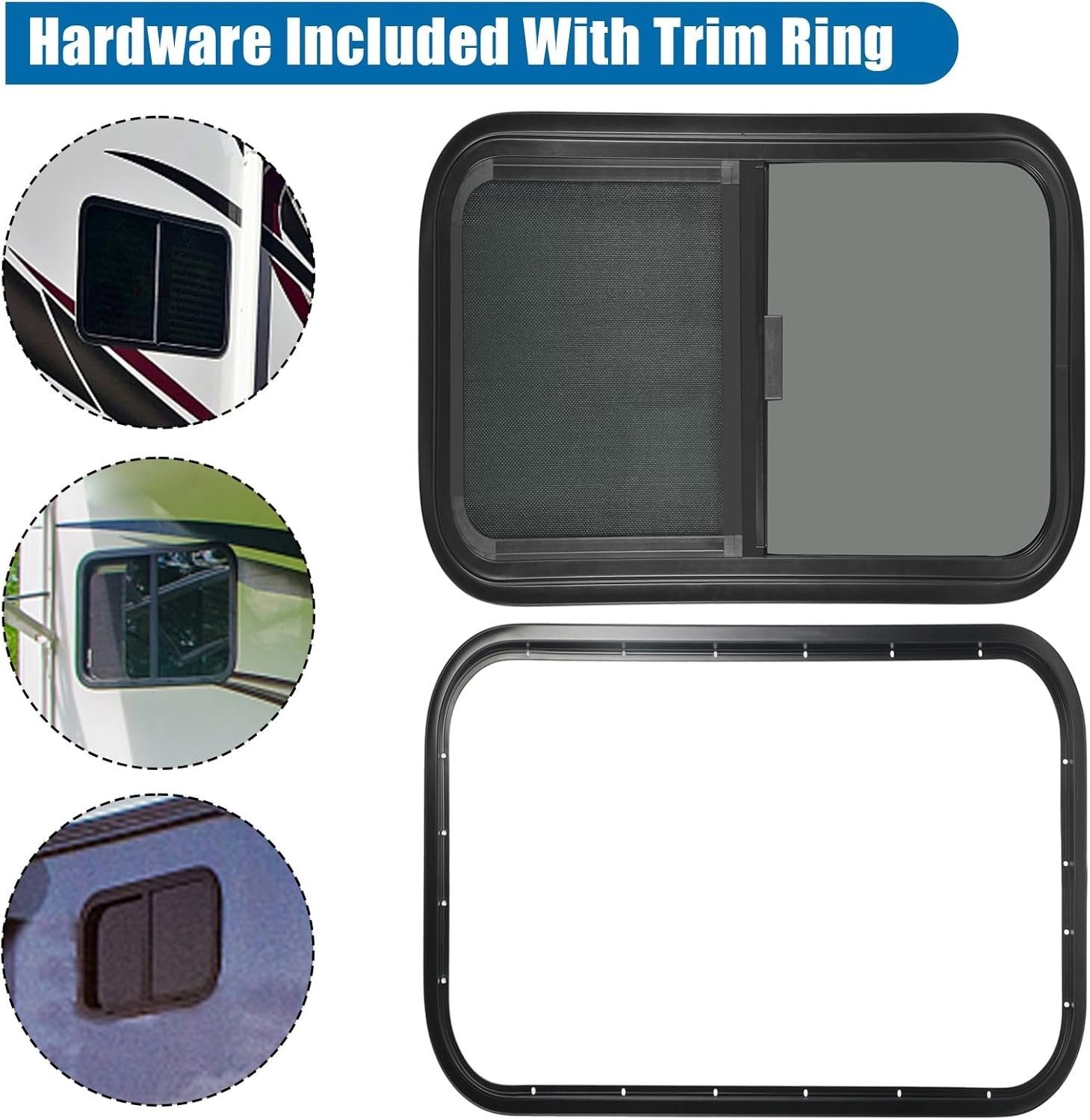 Horizontal RV Windows- 24″ W x 20″ H – Tinted Sliding RV Window with Net