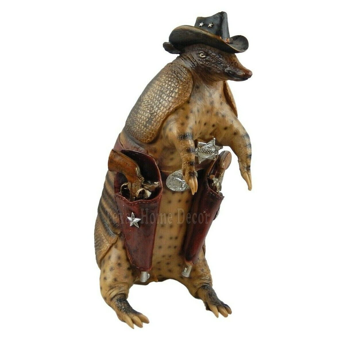 Large Armadillo Statue Texas Cowboy Sheriff Piggy Bank Rustic Western 15.5″ Tall