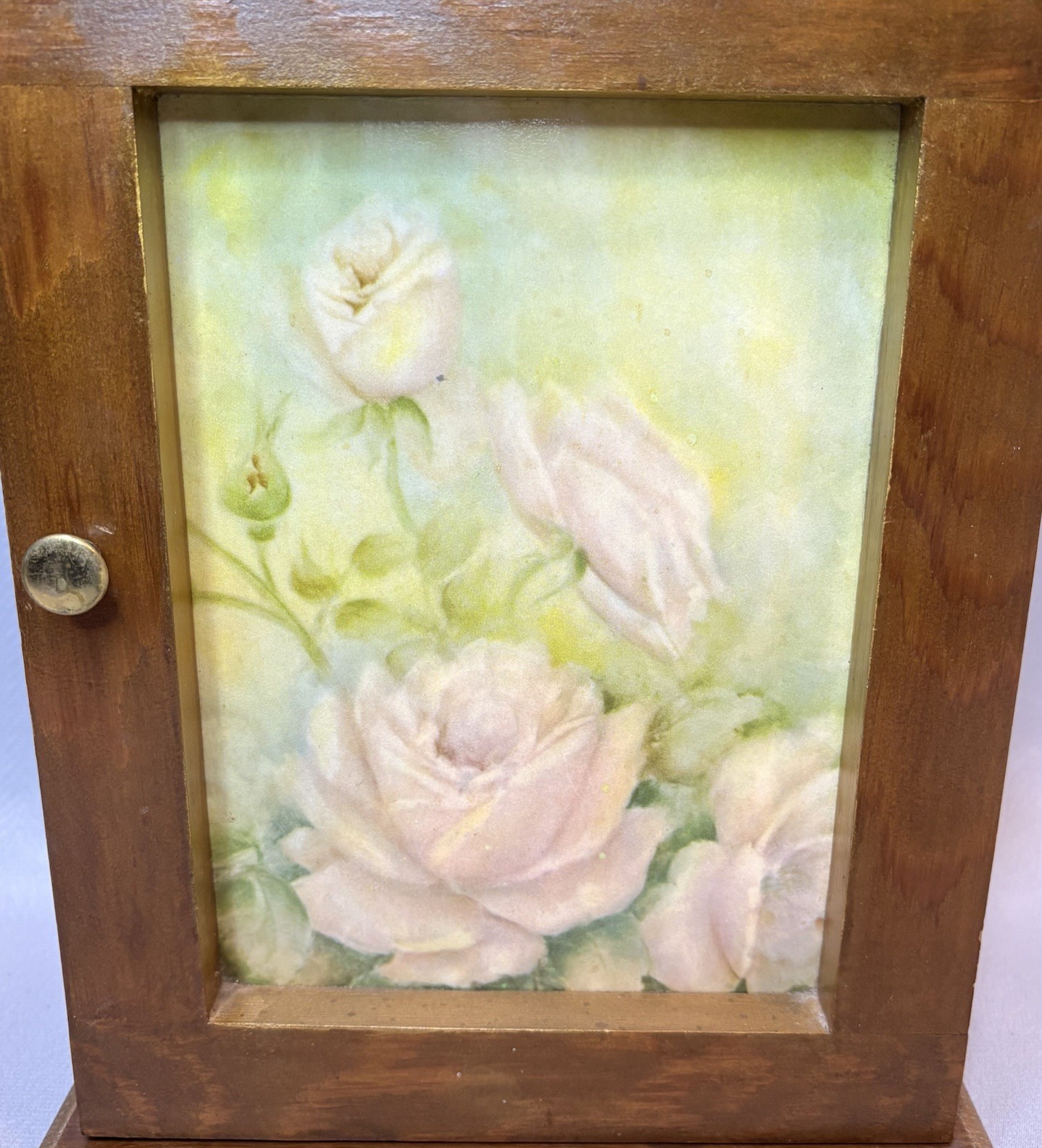 Vintage Wooden Wall Cabinet Key Holder Jewelry Box Floral Cottage Shabby Chic