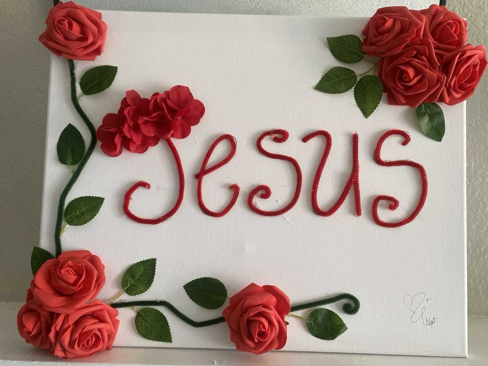 Handmade Religious Floral Jesus Plaque Decorative 3D Effect Painted Hanging