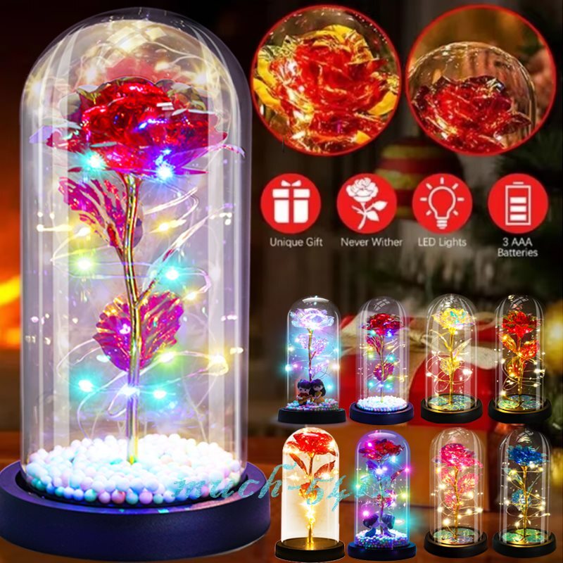 Eternal Forever Galaxy Rose Flower In Glass Dome LED Light Valentine’s Day Gifts