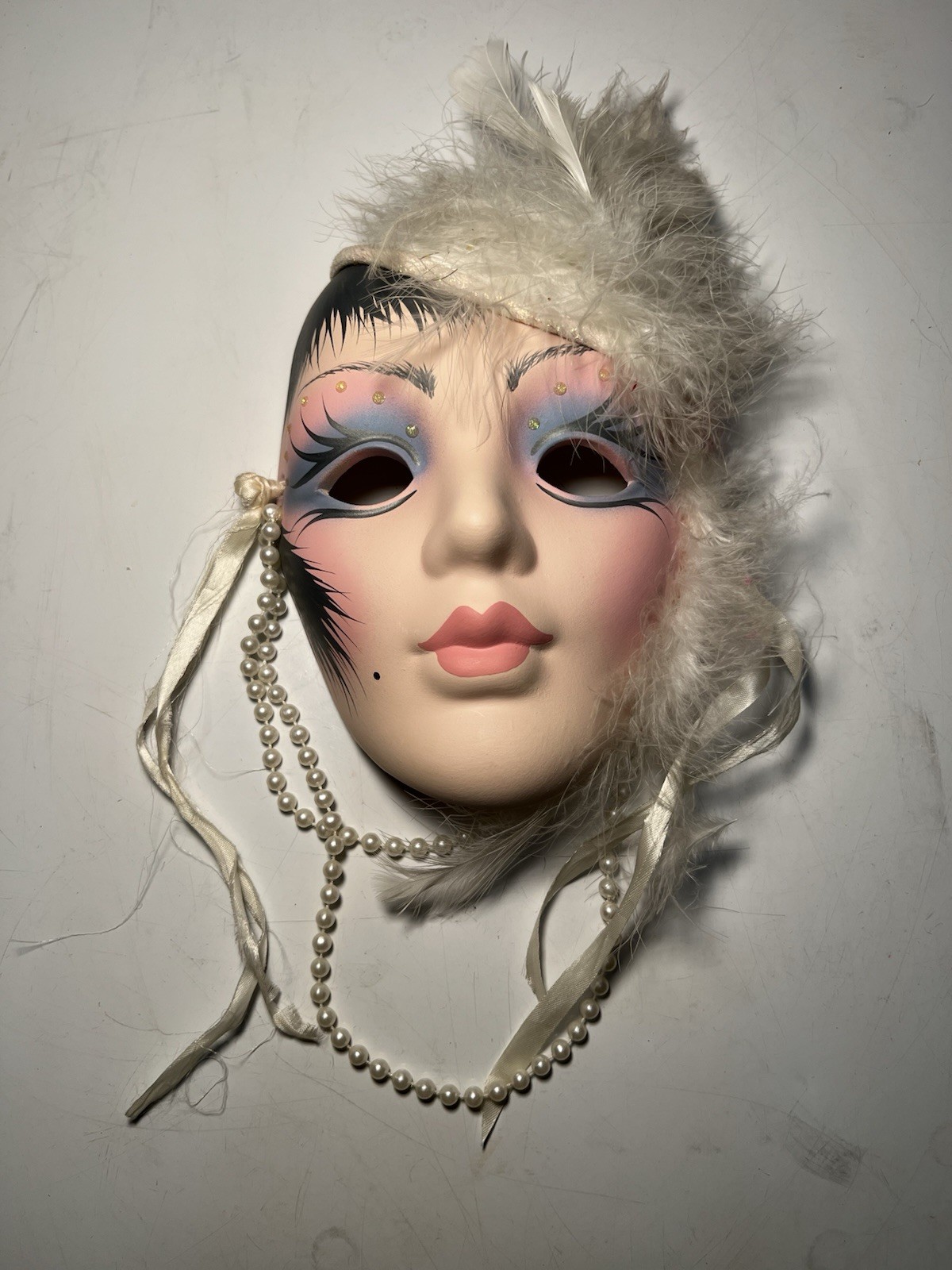 Vintage Unique Creations Raymond Mak Ceramic Wall Mask Lady W/Pearls Signed 9″