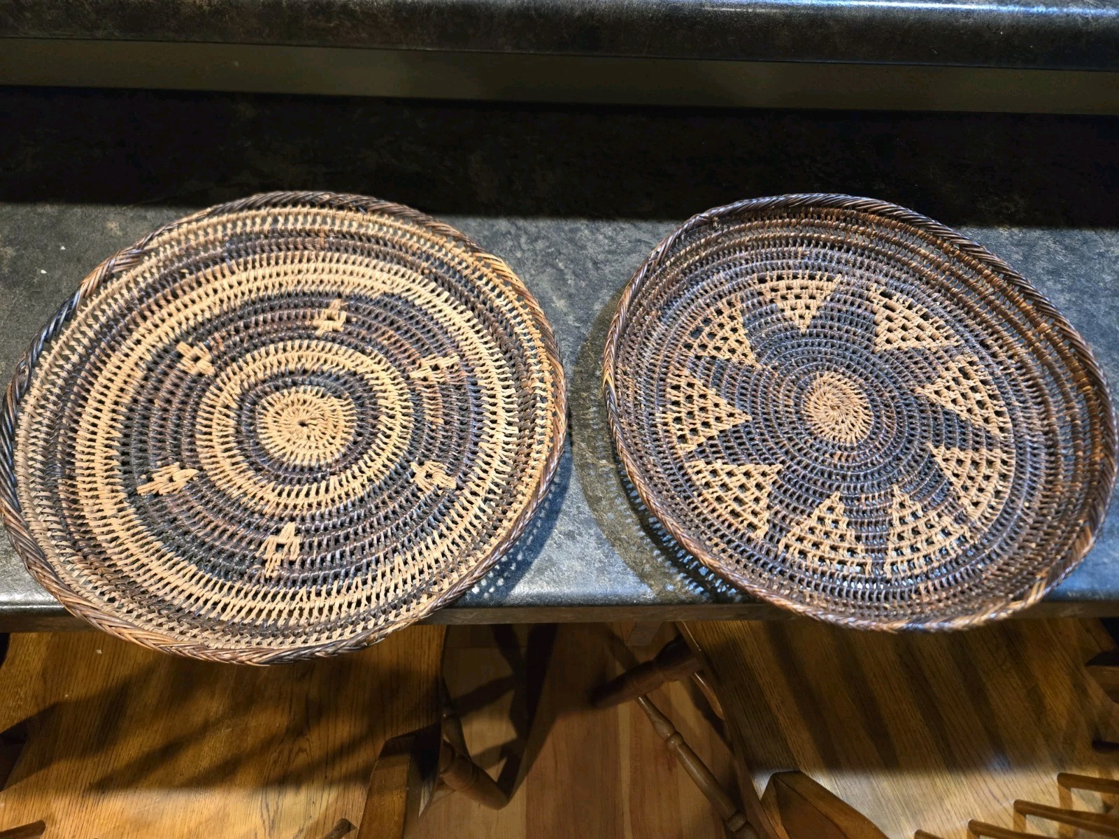 SET OF 2 Woven Wicker Charger Plates 12″ Basket Wall Decor Boho Rustic Southwest