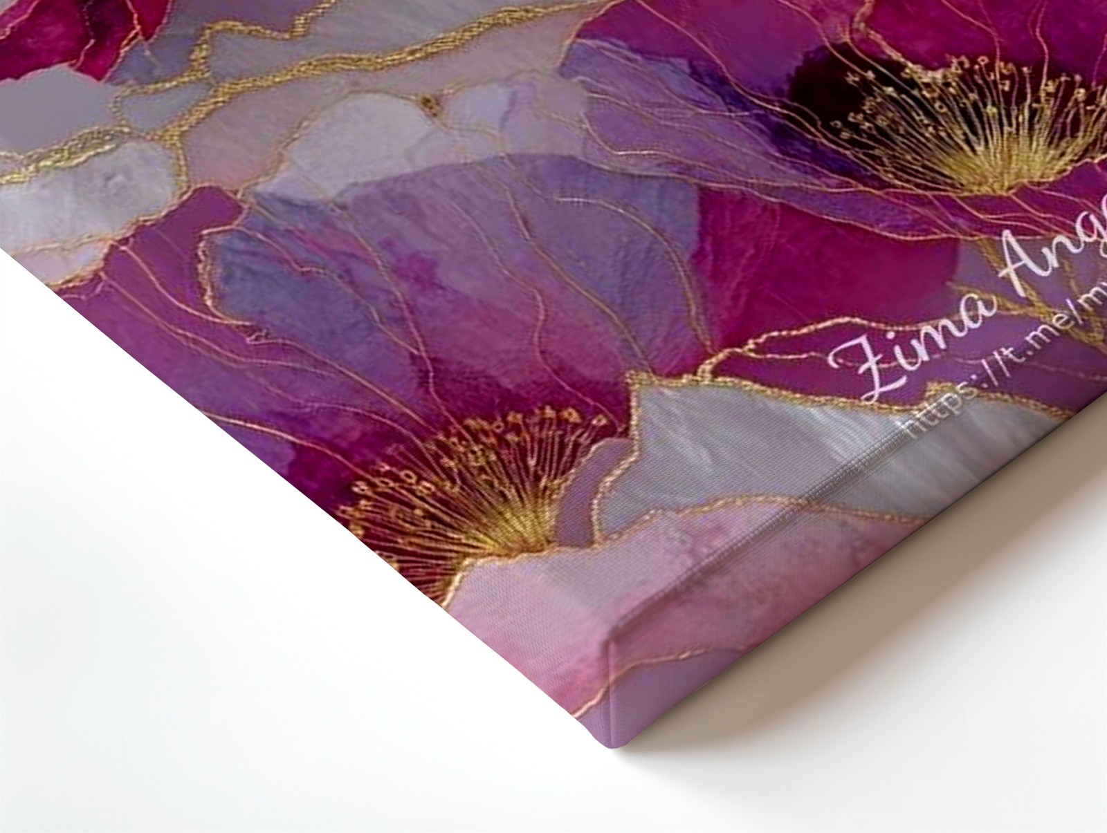 Wall Art Pink Purple Floral Abstract Canvas Print Gold Line Flower Home Decor