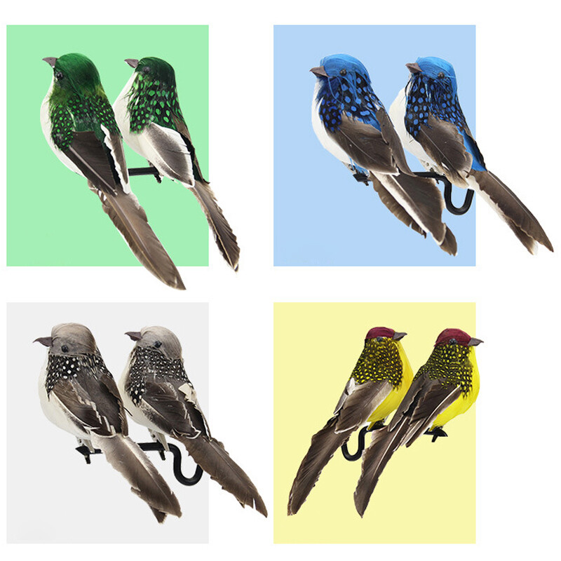 4pcs Mini Artificial Birds Fake Feather Foam Sparrow Home Garden Ornaments Craft