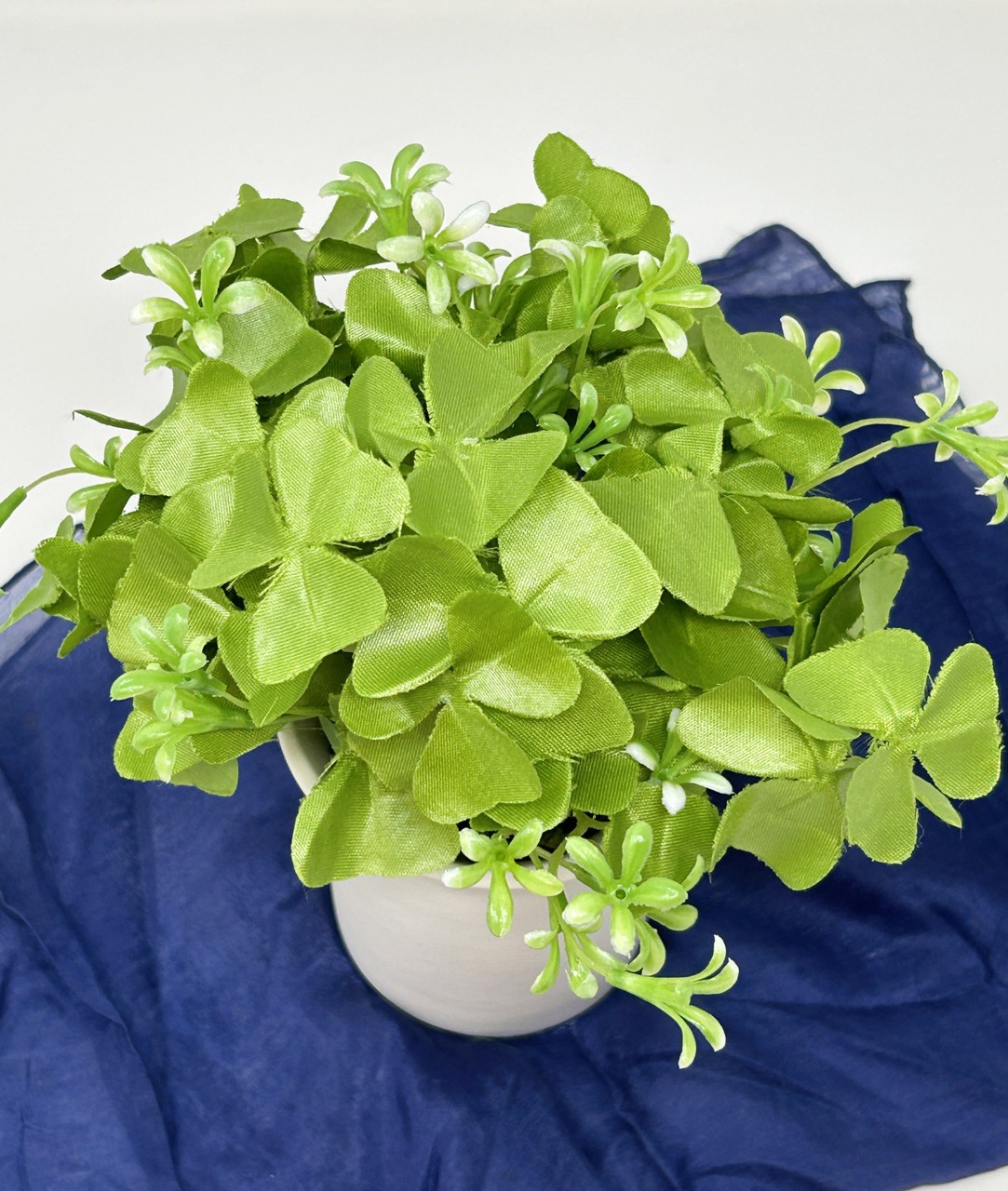 7″ Mini Artificial SHAMROCK CLOVER faux Silk plant potted in smooth ceramic pot