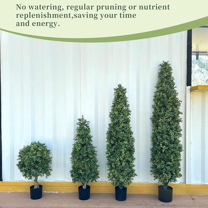 Artificial Boxwood Topiary Tree Easy Care Indoor Outdoor Faux Green Plant Decor