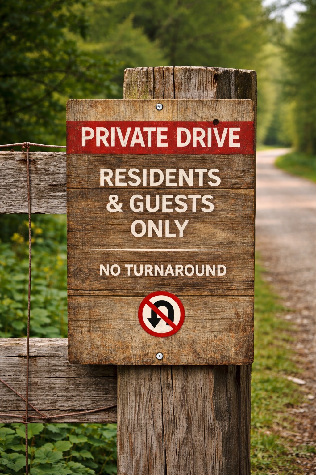 Rustic Private Drive Sign – Residents Guests Only No Turnaround 8×12 Aluminum