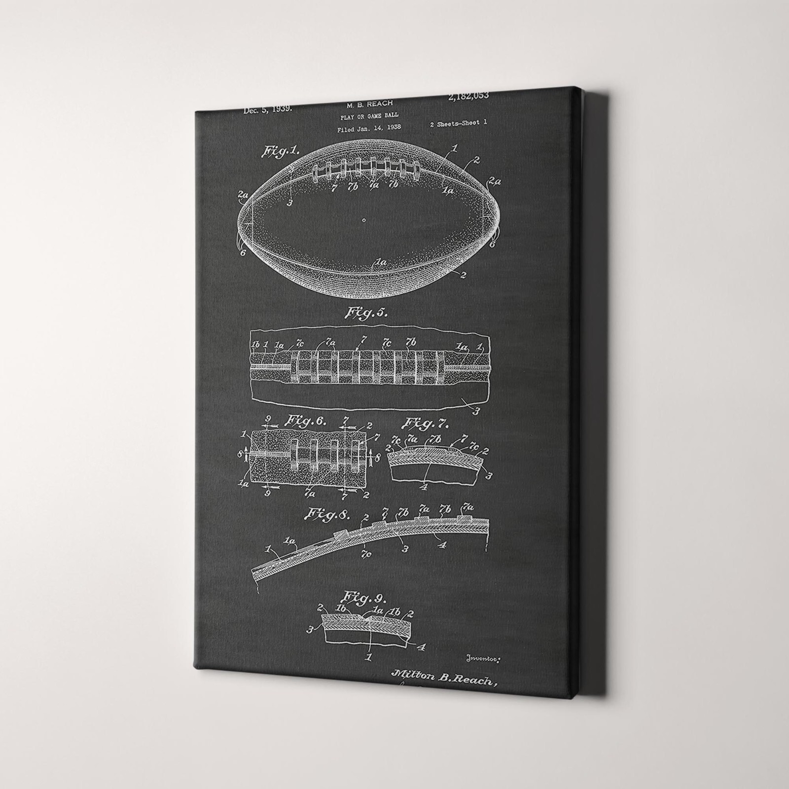 Football Patent Blueprint Sports Patents Canvas Wall Art Print