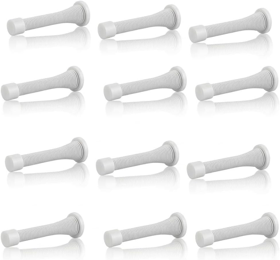 Spring Door Stopper White – 12-Pack Wall Door Stopper – Easy Installation Doorst