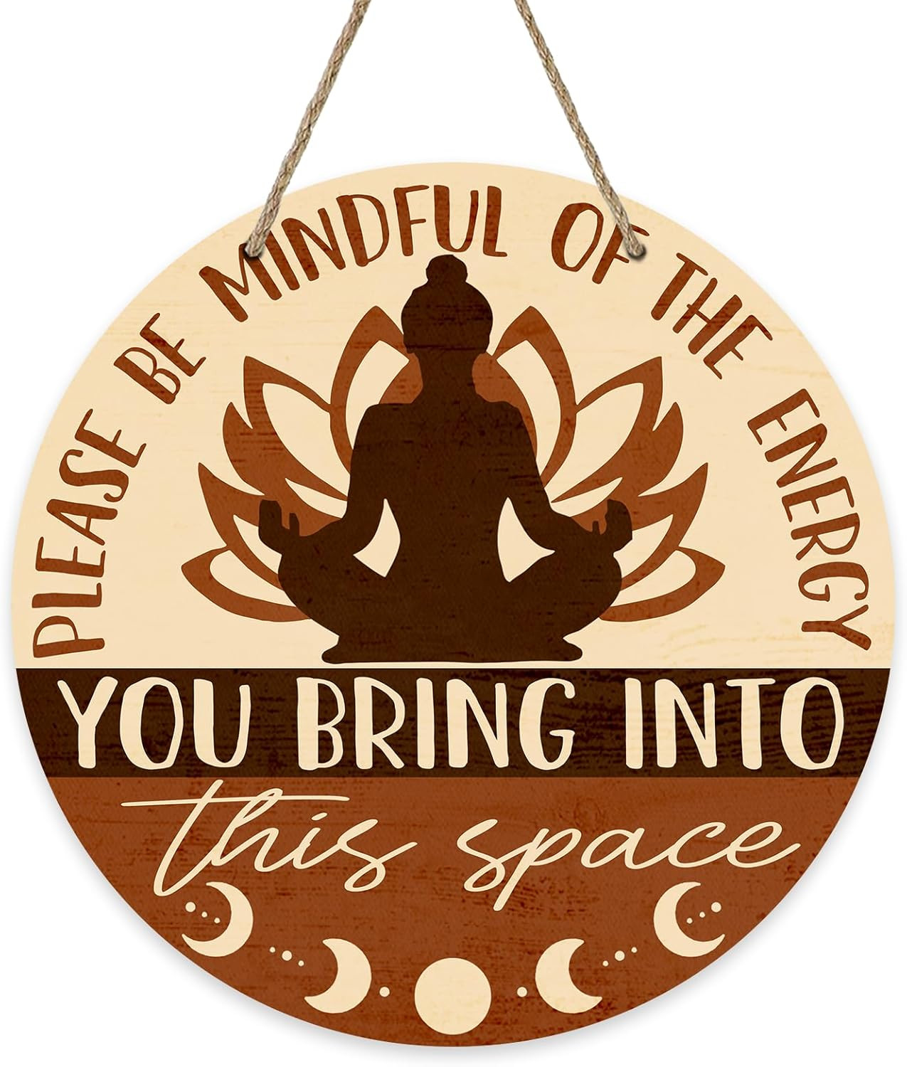 Positive Energy Buddha Front Door Sign, Meditation Room Zen Den Wood Door Hanger