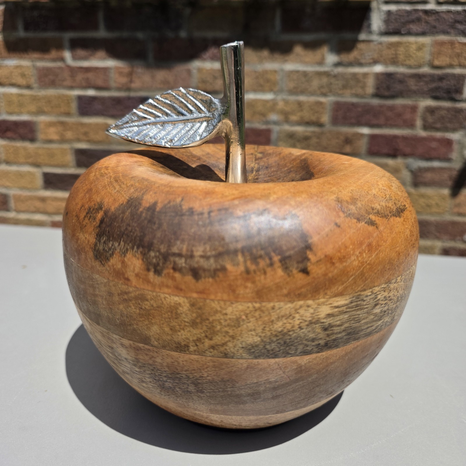 Large Solid Wood Apple With Metal Stem Folk Art Primitive Farmhouse Harvest