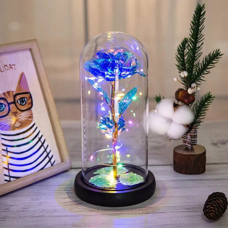Eternal Forever Rose Flower In Glass Dome LED Light