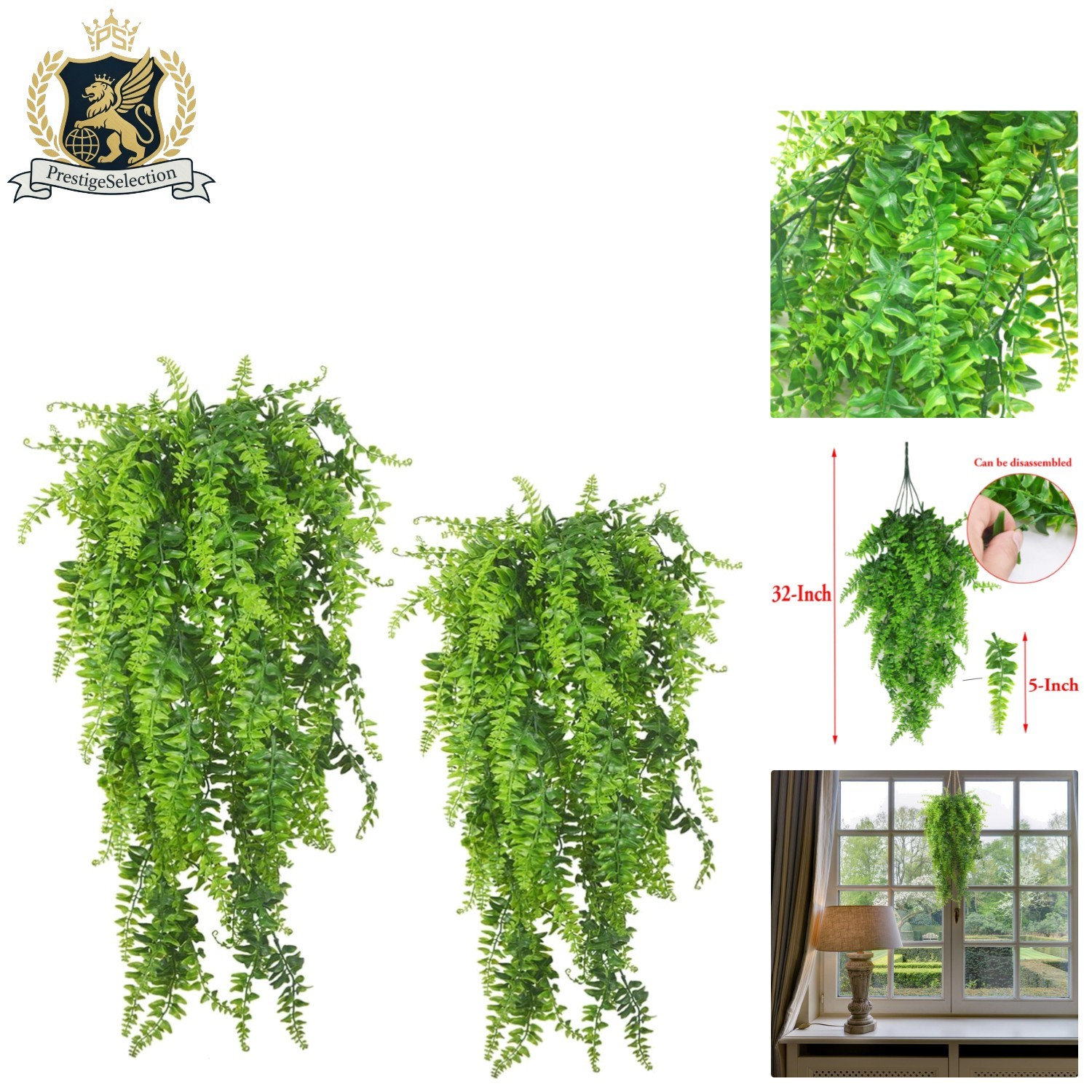 Realistic Green Artificial Hanging Ferns – UV Resistant & Easy Care, 2 Pack