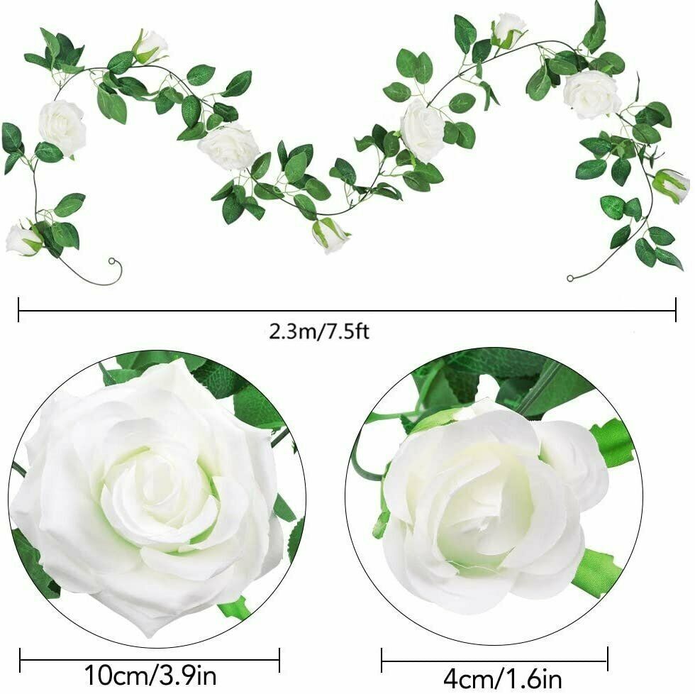 6× Fake Rose Vine Flowers Plants Artificial Hanging Ivy Wedding Decor 7.5 Ft USA