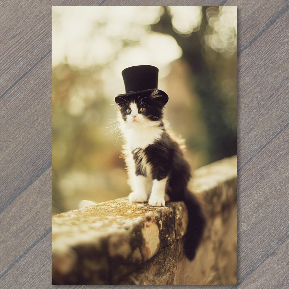 Art Print Cat in Hat Weird Beautiful Black Strange Cute Fun Humanized Kitten