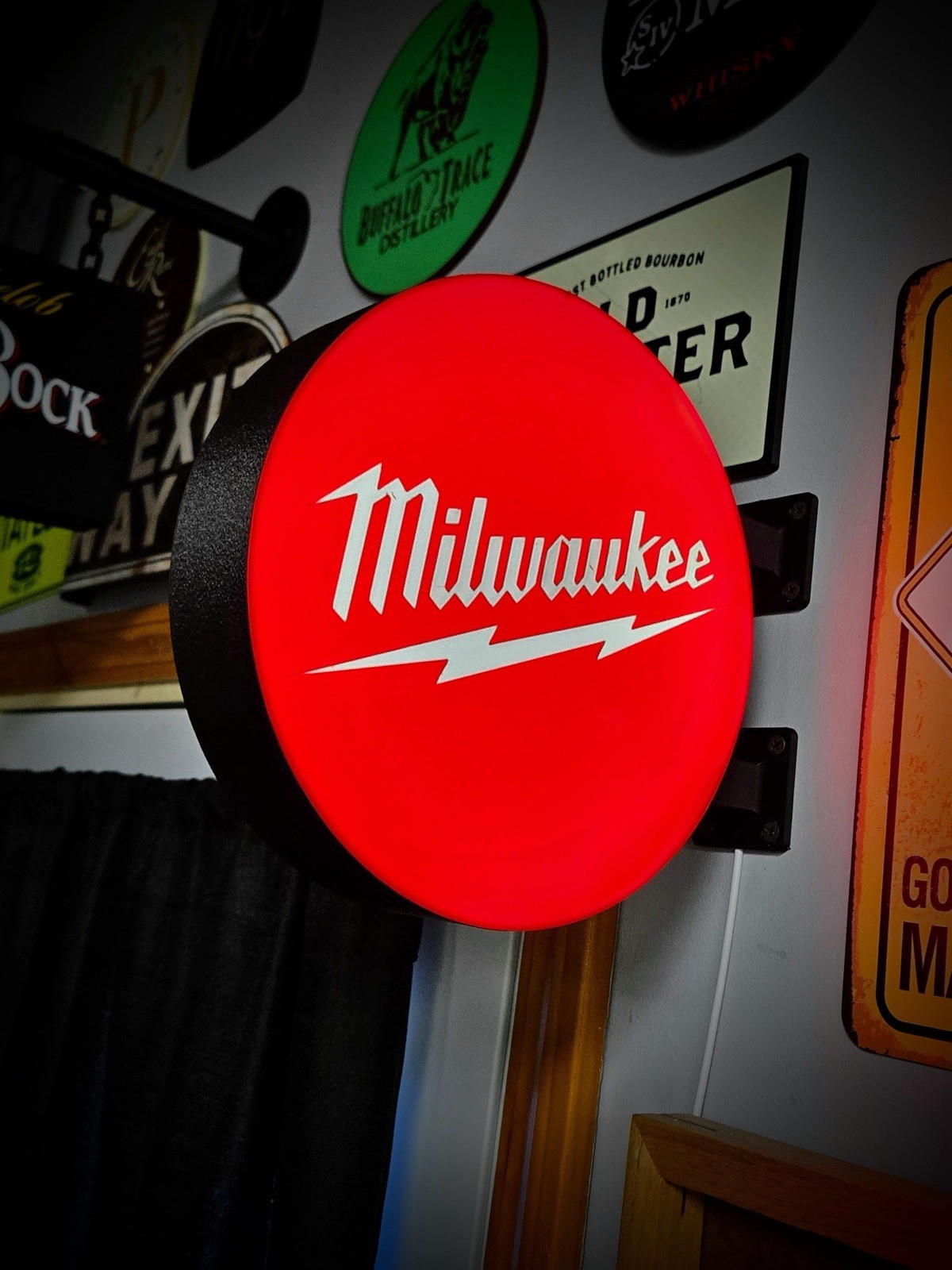Milwaukee Inspired LED Sign 2 Sided 9” Round Garage Wall Light Decor