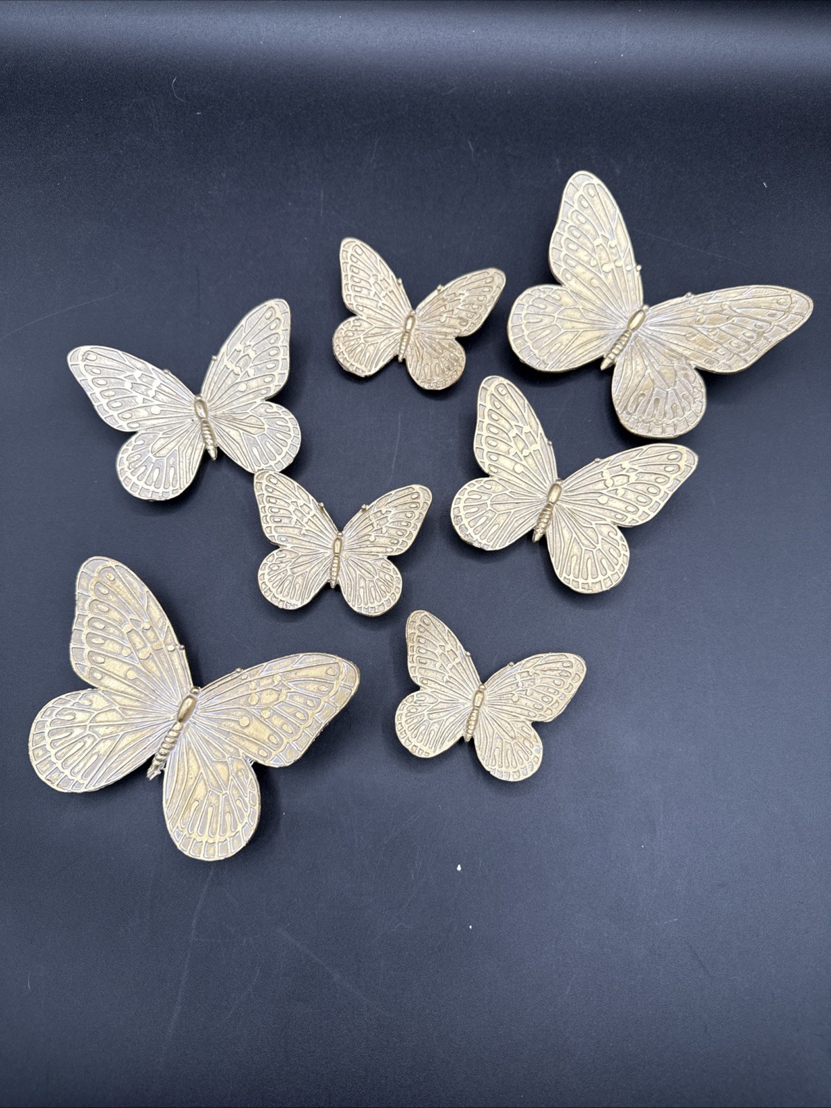 Set Of 7 Resin Plastic Gold Butterfly Wall Hanging Art
