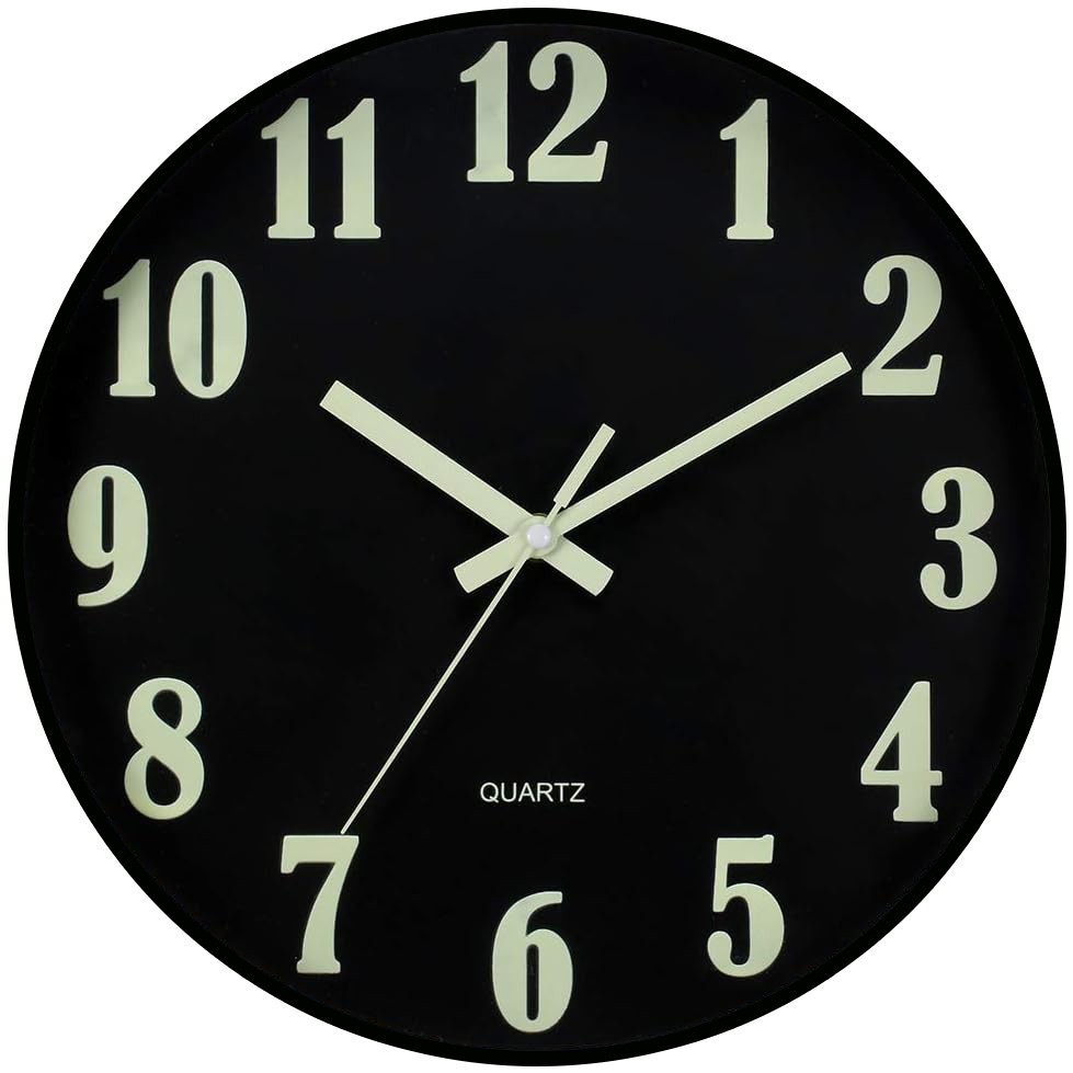 12” Wall Clock Large Luminous Quartz Night Light Glow In The Dark Silent Home