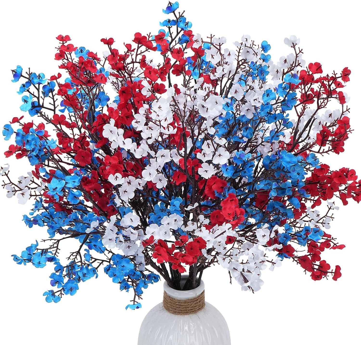 Red White Blue Artificial Baby’s Breath Flowers 15 Bundles Silk Gypsophila Decor