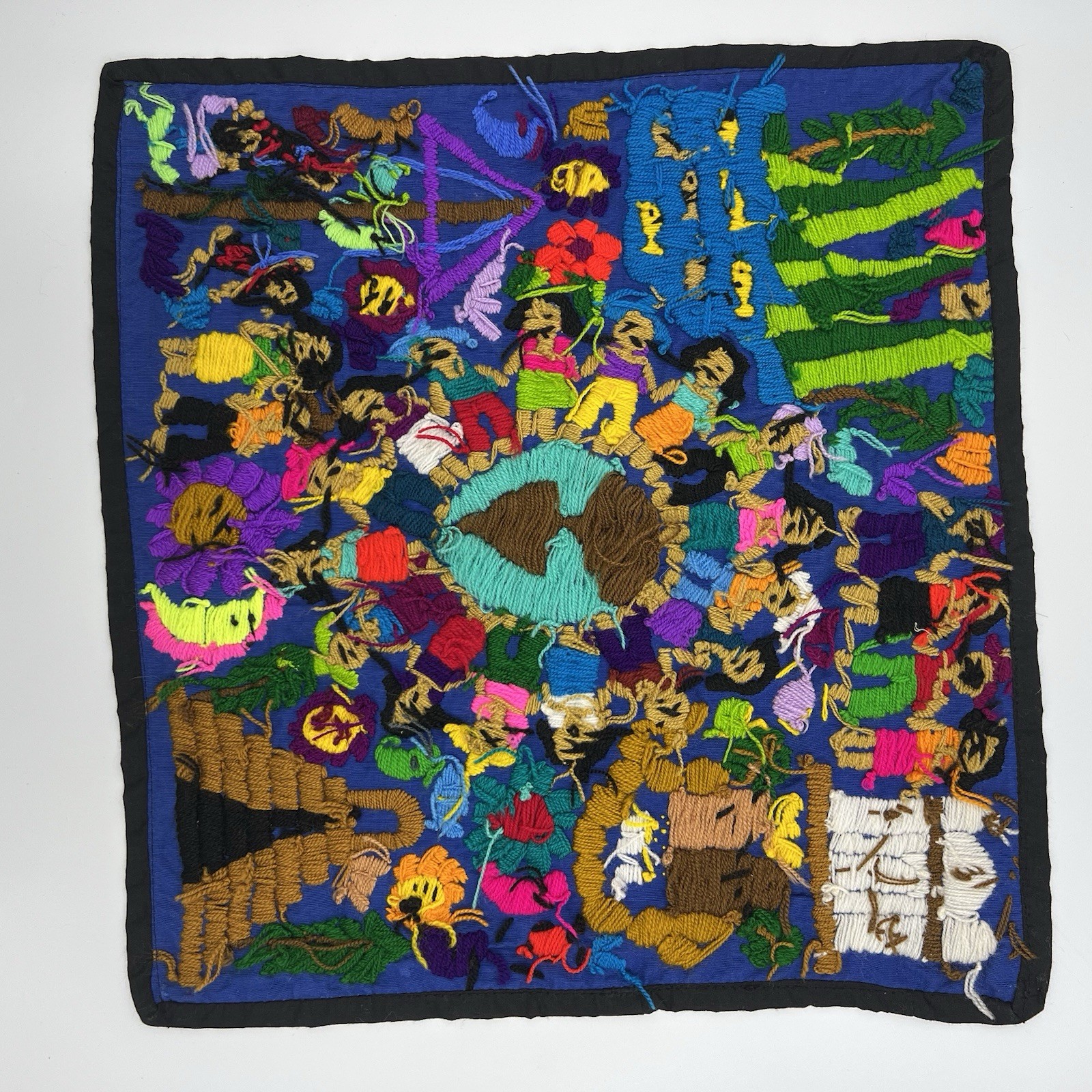 Hand Embroidered Tapestry Unknown Origin Bright and Colorful 15.5 x 15