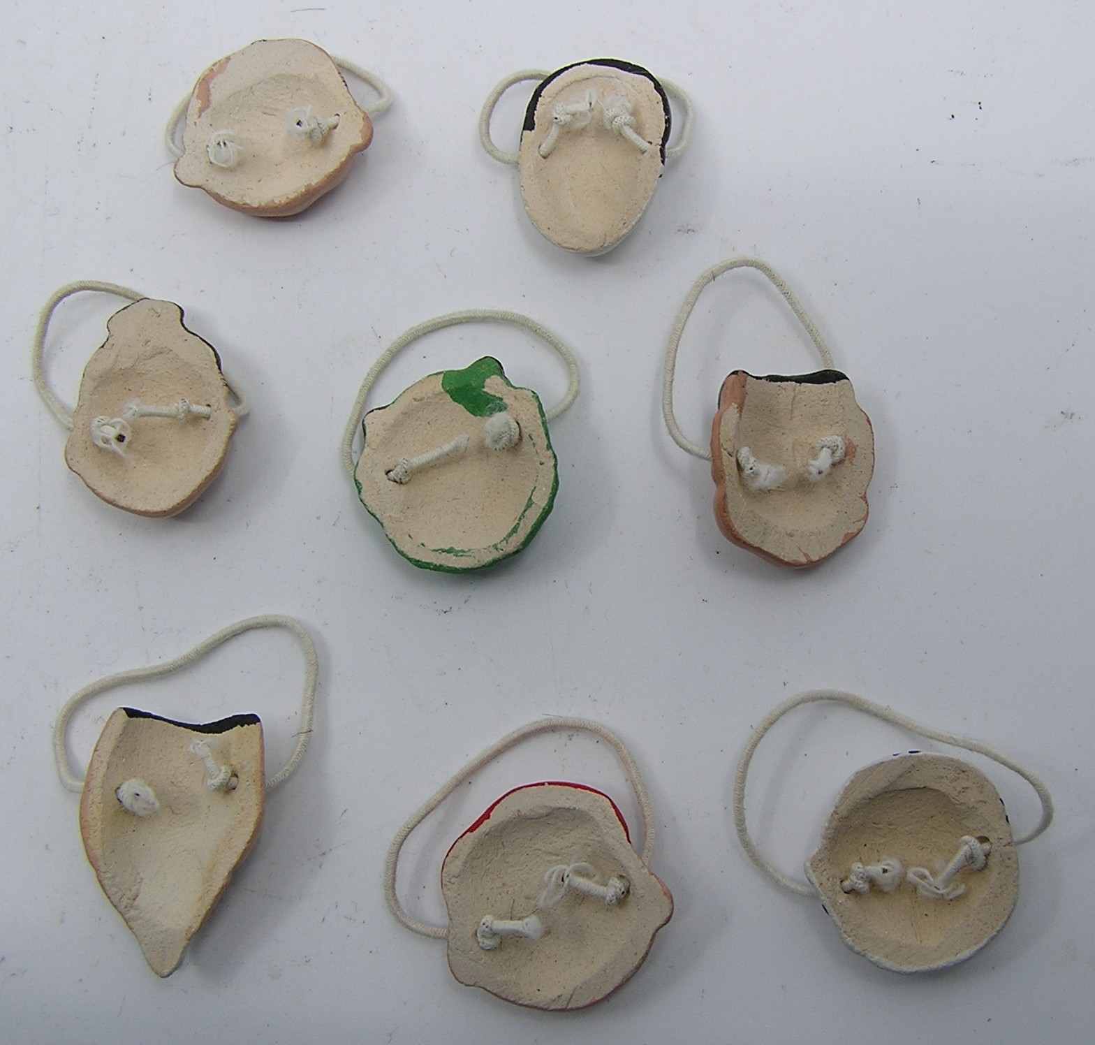 Lot of 8 Miniature Hand Painted Ceramic Masks ~ 1 1/8″ Tall ~ No Signature